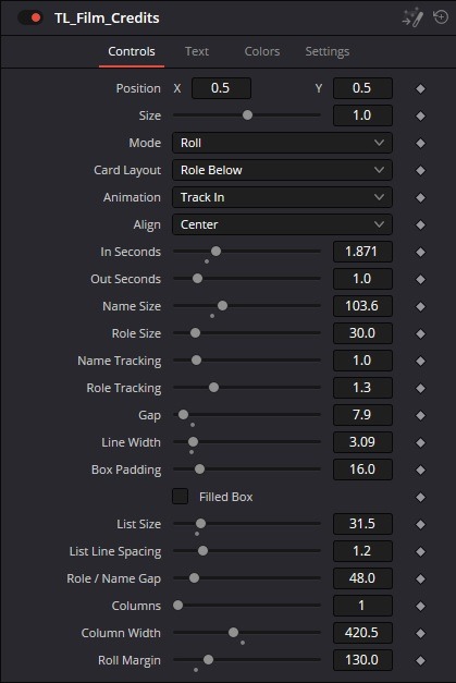 Film Credits Inspector settings