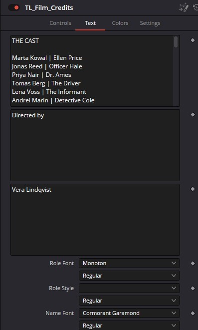 Film Credits Inspector settings