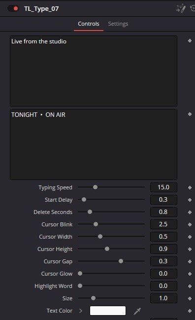 Typewriter Inspector settings